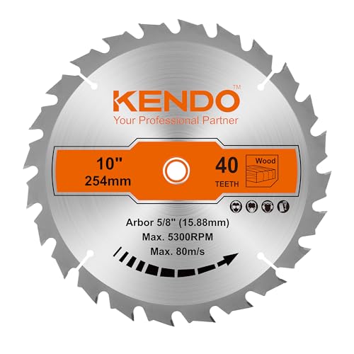 KENDO 1-Pack 10 Inch 40T Carbide-Tipped Circular Saw Blade with 5/8 Inch Arbor, Professional ATB Finishing Woodworking Miter/Table Saw Blades for - WoodArtSupply