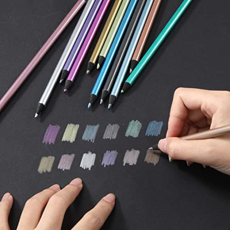 Zhehao 24 Pcs Metallic Colored Pencils Wood Drawing Pencils 12 Assorted Colors Sketching Pencil Colorful School Supplies for Art Drawing Kids Zhehao