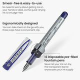 ARTEZA Disposable Fountain Pens, Pack of 12, Medium 0.9-mm Nib, Smooth-Writing Quick-Drying Blue Ink Pen, Art Supplies for Professionals, Students, ARTEZA