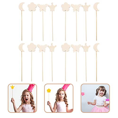 NUOBESTY 16pcs Princess Fairy Wands Kit Make Your Own Princes Unfinished Wooden Magical Wand Stick Moon Flowers for Girls DIY Crafts Cosplay Costume NUOBESTY