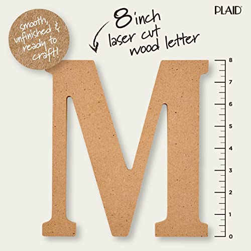 Plaid Wood Unfinished Letter, 8" Wooden Surface Perfect for DIY Arts and Crafts Projects, 63592, 8 inch