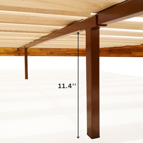 Bme Oliver 15 Inch Acacia Wood Bed Frame with Handcrafted Rattan Headboard - Bohemian & Mid Century Charm, No Box Spring Needed Bme