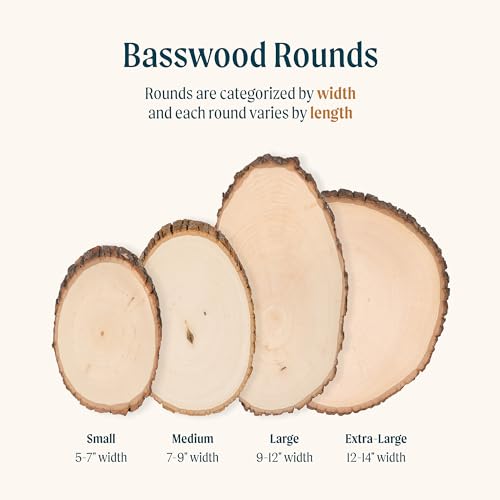 Walnut Hollow Basswood Round, Small 5-7" Wide with Live Edge Wood (Pack of 6) - for Wood Burning, Home Décor, and Rustic Weddings - WoodArtSupply