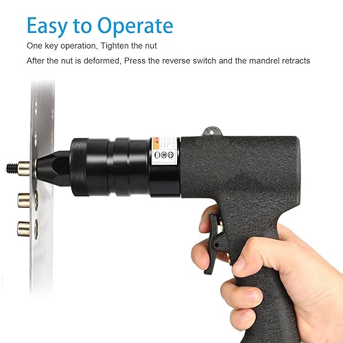QIUMIN Pneumatic Rivet Nut Gun with Self-Locking Head Gun 1/4'', 5/16'', 3/8'' Mandrels, Air Riveting Gun Kit Riveter Set QIUMIN