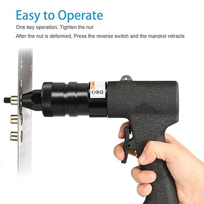 QIUMIN Pneumatic Rivet Nut Gun with Self-Locking Head Gun 1/4'', 5/16'', 3/8'' Mandrels, Air Riveting Gun Kit Riveter Set - WoodArtSupply