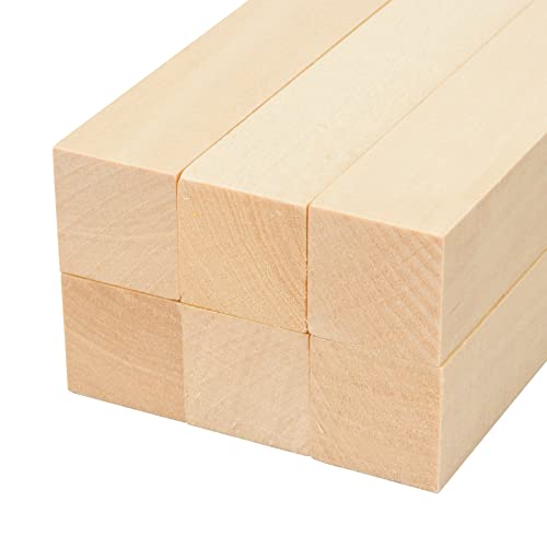 6 Pack Basswood Carving Blocks Kit, 6 x 2 x 2 Inch Unfinished Bass Wood  Whittling Soft Wood Carving Block Set for Kids Adults Wood Carving Beginner