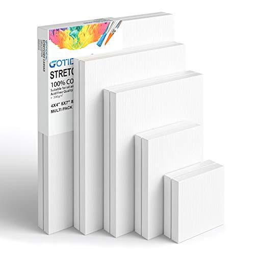 GOTIDEAL Stretched Canvas, Multi Pack 4x4", 5x7", 8x10",9x12", 11x14" Set of 10, Primed White - 100% Cotton Artist Canvas Boards for Painting, - WoodArtSupply