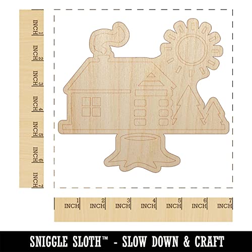 Log Cabin in The Woods Unfinished Wood Shape Piece Cutout for DIY Craft Projects - 1/8 Inch Thick - 6.25 Inch Size Sniggle Sloth