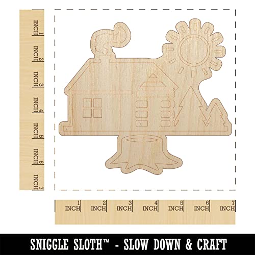 Log Cabin in The Woods Unfinished Wood Shape Piece Cutout for DIY Craft Projects - 1/8 Inch Thick - 6.25 Inch Size