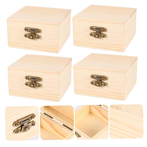 ARTIBETTER 4pcs Packaging storage wooden box wood ring unfinished wooden jewelry rustic wooden case desk top decor jewelery organizer wood decor ARTIBETTER