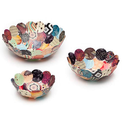 Craft Crush Paper Bowls Craft Kit - Creates 3 DIY Decorative Bowls Easy-to-Make Colorful Bowls for Small Items, Desk Organization - Includes Glue &