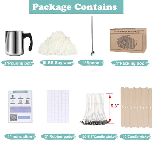 Soy Wax Candle Making Kit Supplies, Natural Candle Wax For Candle Making, DIY Art&Crafts Kit for Adults,Beginner,Kids, Including 5lbs Soy Wax Flakes, Haccah