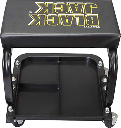 Torin ATR7211 Blackjack Rolling Creeper Garage/Shop Seat: Padded Mechanic Stool with Tool Tray Storage, Black, Large - WoodArtSupply