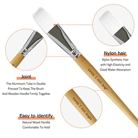 CONDA Paint Brushes Set of 24 Different Shapes Professional Painting Brushes for Oil, Acrylic Canvas and Watercolor Painting (White) conda