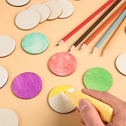 300 Pieces 2 Inch Unfinished Round Wood Slices Round Wooden Discs Wood Circles for Crafts Wood Blanks Round Cutouts Ornaments Slices for DIY Art AWIZOM