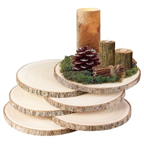 6 Pack Wood Slices 12-13.5 Inch Large Wood Rounds Tree Bark Wood Slices for Centerpieces,Arts,Crafts,DIY Projects,Parties,Holidays and Home Decor ZKHOB