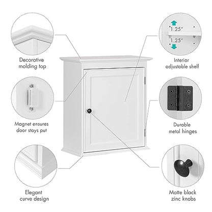 Spirich Small Bathroom Wall Cabinet, Wall Mounted Storage Cabinet, Medicine Cabinet Organizer for Bathroom, Kitchen, Living Room, White - WoodArtSupply