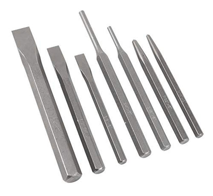 Performance Tool W760 7-Piece Punch & Chisel Set, High Carbon Steel, Ideal for Metalwork