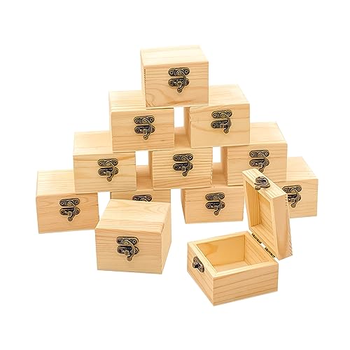 12 Pack Small Square Wooden Box Unfinished Wood Treasure Boxes with Lid for Homade DIY Crafts (2.7 x 2.7 x 1.9 In) - WoodArtSupply