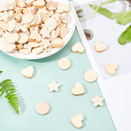 OLYCRAFT 150Pcs Natural Wood Beads Star Wood Beads Heart Round Unfinished Wooden Loose Beads Spacer Beads with Hole for Craft DIY Jewelry Making - 3 OLYCRAFT