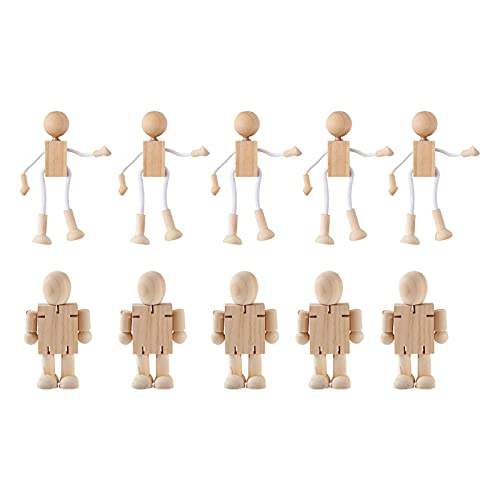 Craftdady 10pcs Unfinished Wooden Robot Bodies Joint Adjustable Wood Figures Peg Dolls for DIY Art Crafts Painting Party Home Decor 2 Styles Craftdady
