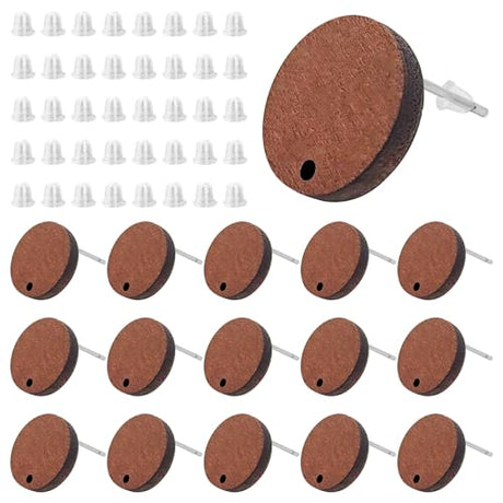 50pcs Wooden Stud Earrings Post for Jewelry Making,Wood Earring Posts with Loop Walnut Wood Stud Earring Blanks with 100pcs Plastic Ear Nuts for DIY Oubaka