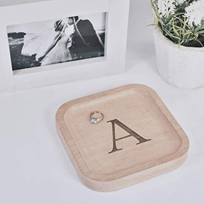 I'm Solid Wood Personalized Initial Letter Jewelry Display Tray Decorative Trinket Dish Gifts For Rings Earrings Necklaces Bracelet Watch Holder - WoodArtSupply