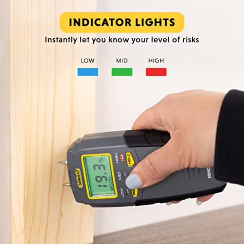 General Tools MMD4E Digital Moisture Meter, Water Leak Detector, Moisture Tester, Pin Type, Backlit LCD Display With Audible and Visual General Tools