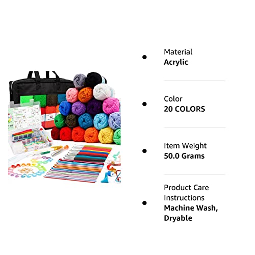 20 Large Acrylic Yarn Skeins-105 PCS Crochet Kit with Hooks Yarn Set, Premium Bundle Includes 2000 Yards Yarn Balls, Needles, Accessories, Ideal - WoodArtSupply