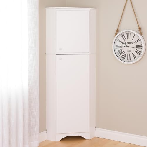 Prepac Elite 29.25" Corner Cabinet with Two Doors, Tall White Storage Cabinet, Corner Cabinet with Doors, Corner Bathroom Cabinet 18.75" D x 29.25" W