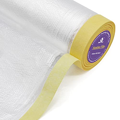 BOMEI PACK 6Rolls Pre-Taped Masking Film, Tape and Drape for Automotive Painting Covering, 3 Multi Size x 66Feet/ Roll BOMEI PACK
