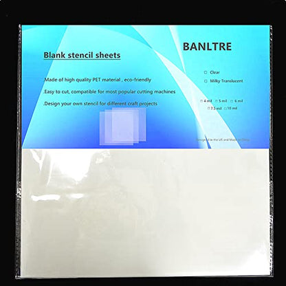 BANLTRE 12 Sheets 7.5 mil Mylar Sheet 12 x 12 inch Milky Translucent PET Blank Stencil Making Sheet for Cricut, Silhouette, Cut Tool Template Material (7.5 mil)