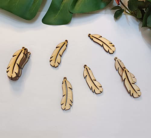 30pcs of Feather Shape DIY Unfinished Wood Jewelry,Laser Cut Natural Wood Earrings Blanks ,Wood Feather Shapes (2'') Yuxuanish