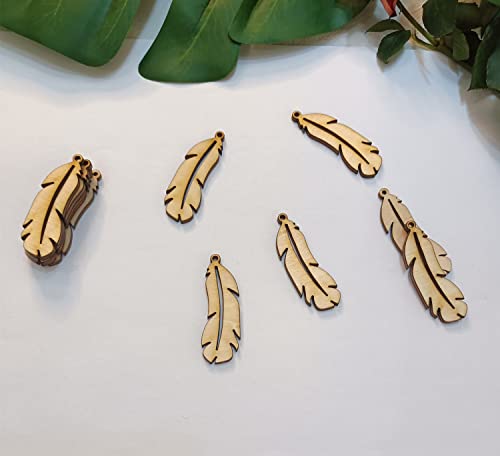 30pcs of Feather Shape DIY Unfinished Wood Jewelry,Laser Cut Natural Wood Earrings Blanks ,Wood Feather Shapes (2'') - WoodArtSupply