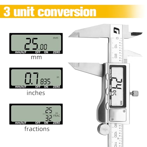 GRENPRO Digital Caliper,6 Inches Electronic Digital Vernier Caliper Measuring Tool,All Metal Micrometer Vernier Caliper with Huge LED Screen for GRENPRO