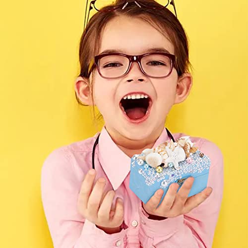 WEBEEDY 2 Sets Mermaid Jewelry Box Unfinished Wood Treasure Chest Mine Jewelry Box DIY Craft Kits with Hinged Lid and Front Clasp Nautical Trinket WEBEEDY