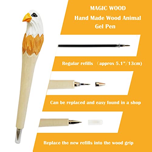 MAGIC WOOD 2PCS Wood Carved Animal Gel Pen 100% Handmade and handpaited, Cute Stationary School Supply Office Supply, Fun Pen Novelty Writing Pen, - WoodArtSupply