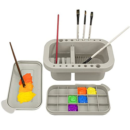 MyLifeUNIT Paint Brush Cleaner, Paint Brush Holder and Organizers with Palette for Acrylic, Watercolor, and Water-Based Paints (Grey) - WoodArtSupply