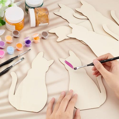 OLYCRAFT 6pcs Unfinished Cat Cutouts 7.9x4.6x0.1 inch Wooden Cat Cutout DIY Blank Unfinished Pieces Cutouts Blank Wood Cutouts Slices for DIY