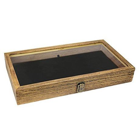 MOOCA Wooden Jewelry Display Case with Tempered Glass Lid and Removable Luxurious Velvet Pad, Brown Color MOOCA