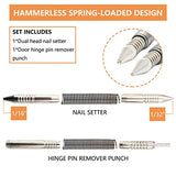 WHLLING 2-Piece Dual Head Nail Setter and Hinge Pin Punch Set, Hammerless 1/32″& 1/16″Spring Nail Set, 5000 PSI Striking Force Door Pin Removal Tool WHLLING