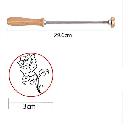 Rose Flower Leather Branding Iron with Wooden Handle for Unique Crafting and Baking