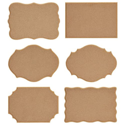 12-Pack MDF Unfinished Wood Plaques, 7.2x5 Inch Mini Boards, Rustic-Style Signs, Natural Signboards for Home Decor and DIY Projects, 6 Designs, 2 of
