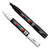 Posca PC-1M Paint Art Marker Pens - Fabric Glass Metal Pen - Set of Black + White (1 of Each) posca