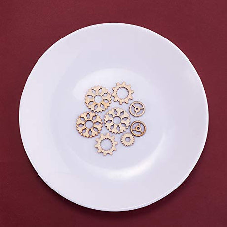 LiQunSweet 100-Pieces 12~38mm Undyed Mini Unfinished Hollow Wood Pendants Gear Slices Charms Cool Industrial & Steampunk Design Laser Cut Cutout LiQunSweet