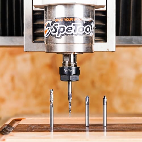 SpeTool CNC Router Bits Carving Set for Wood Profile V Groove Engraving Solid Carbide 1/4 Inch Shank SpeTool