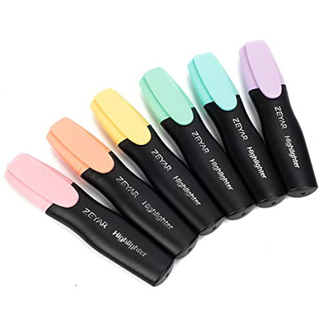 ZEYAR Aesthetic Highlighter Pen, Chisel Tip Marker Pen, AP Certified, Assorted Colors, Water Based, Quick Dry, Patented Product (6 Macaron Colors) ZEYAR