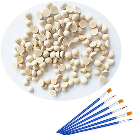 hesmartly 300 pcs Half Wood Balls 10mm Unfinished Half Wooden Balls Split Wood Balls for DIY Projects, Kids Arts and Craft Supplies and 6pcs Nylon hesmartly