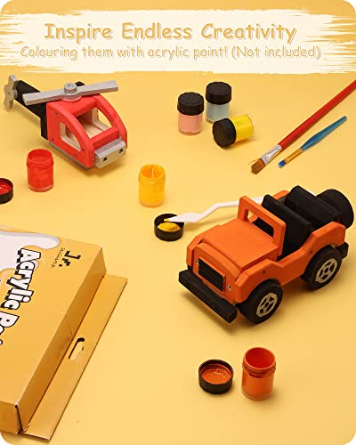 SainSmart Jr. Woodworking Building Kit, 2-in-1 Kids STEM Projects Set, DIY Wood Crafts Assembly Toys with Different Combinations for Boys and Girls - WoodArtSupply