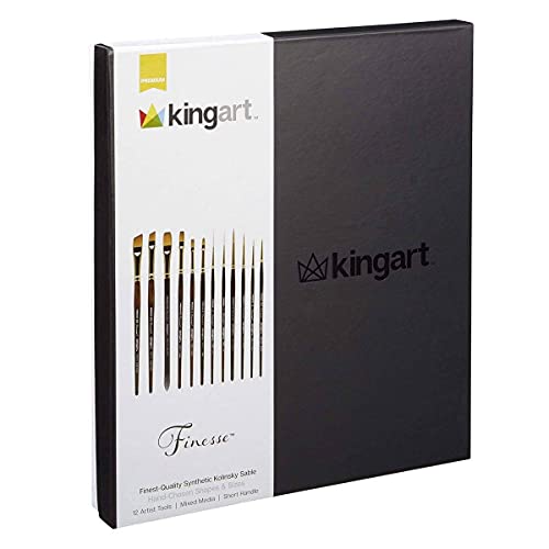 Kingart Finesse Kolinsky Sable Synthetic Blend Premium Watercolor Artist Brushes, Set of 12